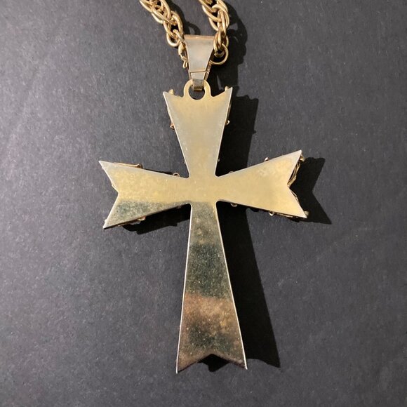 Large Gold-Tone Ornate Cross Pendant Necklace - Picture 3 of 4